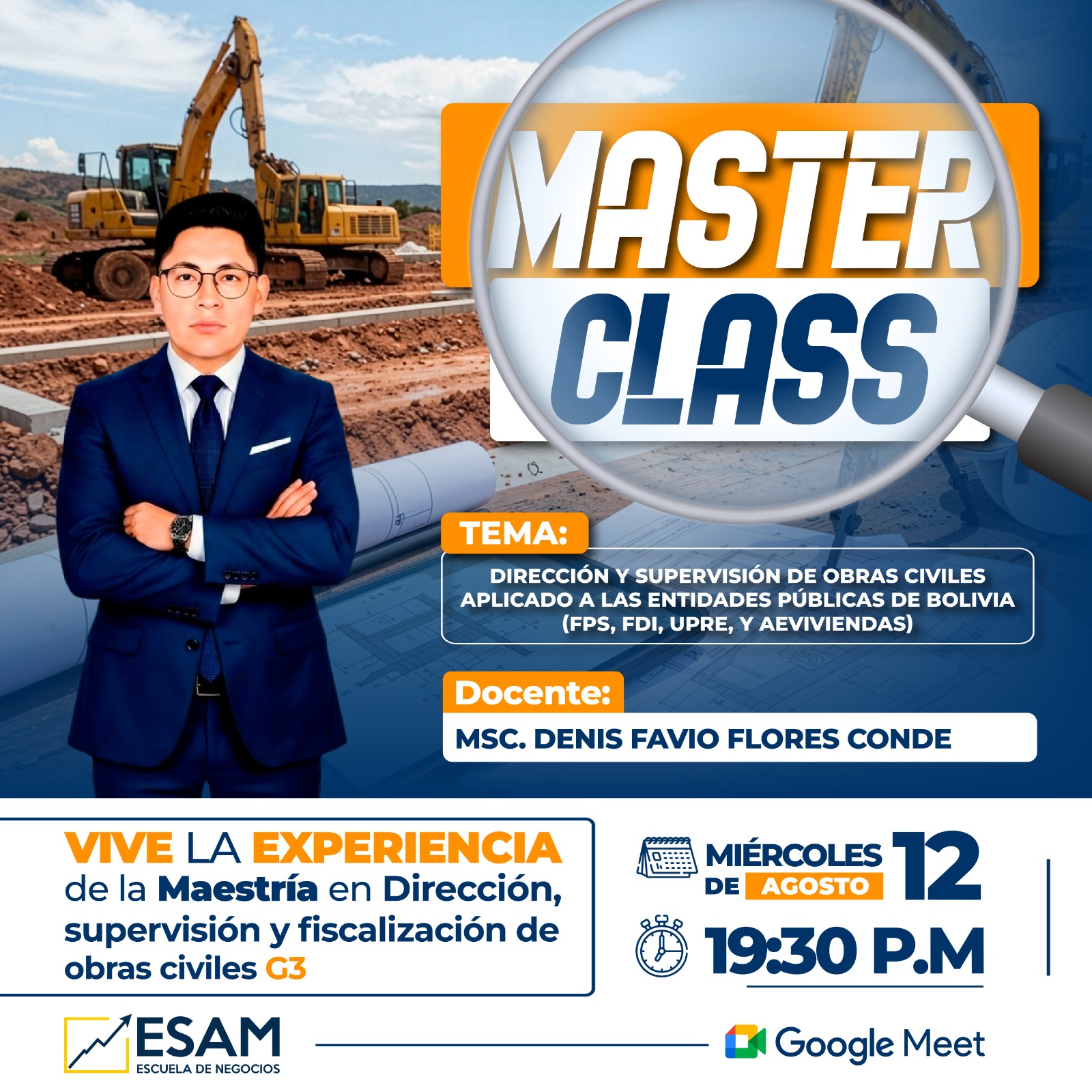 Portada del evento Dirección y Supervisión de obras civiles aplicado a las entidades públicas de Bolivia (FPS, FDI, UPRE, Y AEVIVIENDAS)
