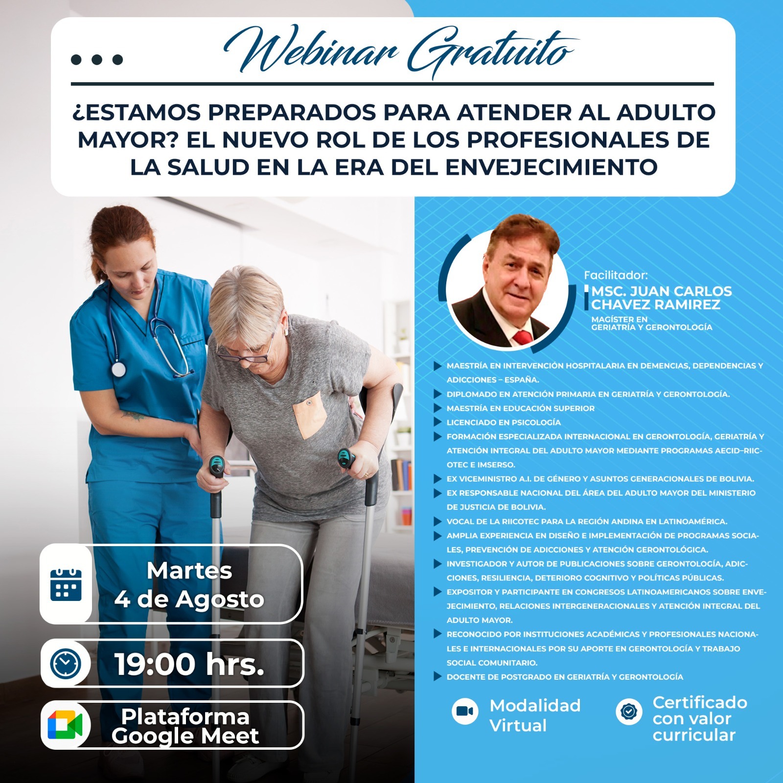 Portada del evento ¿ESTAMOS PREPARADOS PARA ATENDER AL ADULTO MAYOR? EL NUEVO ROL DE LOS PROFESIONALES DE LA SALUD EN LA ERA DEL ENVEJECIMIENTO